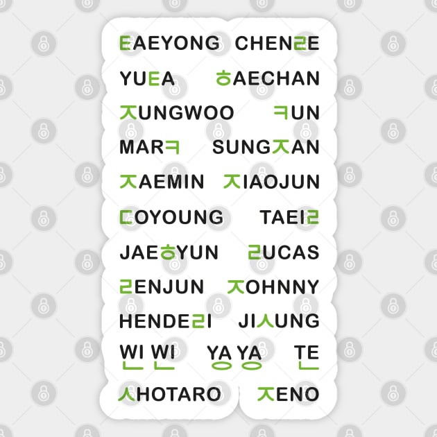 NCT's hangul names - White (OT23) Sticker by Duckieshop